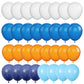 Gremag Blue And Orange Balloons, 12Inch Navy Blue Dark Light Blue White Orange Balloon Kit With Ribbons, 60Pcs Latex Balloons Fo
