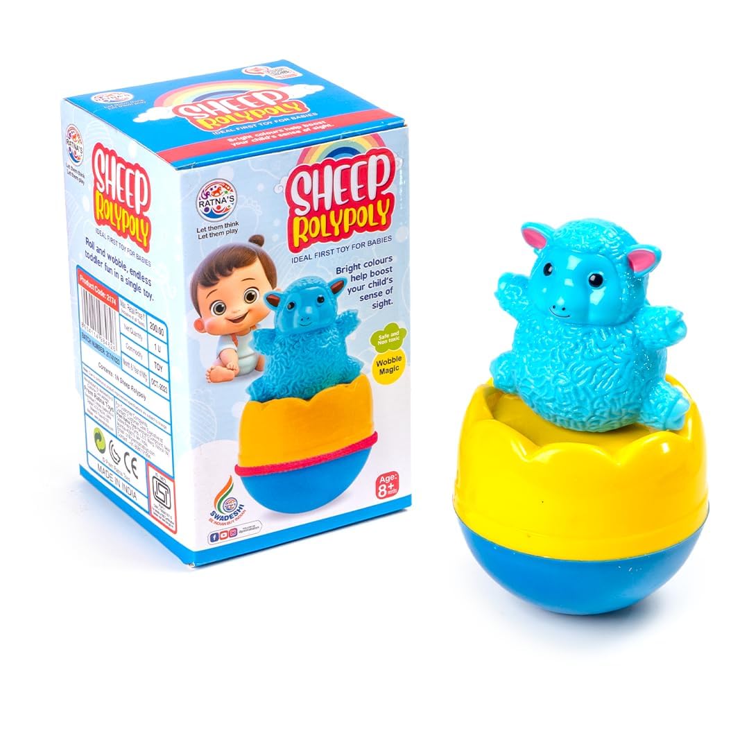 RATNAS Sheep Roly Poly Push and Shake Wobbling Bell Sounds Musical Rattling Toy for New Born Baby & Toddlers