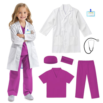 Riorand Doctor Costume For Kids With Stethoscope Lab Coat Career Day Costume Halloween Dress Up For Boys Girls 3-11