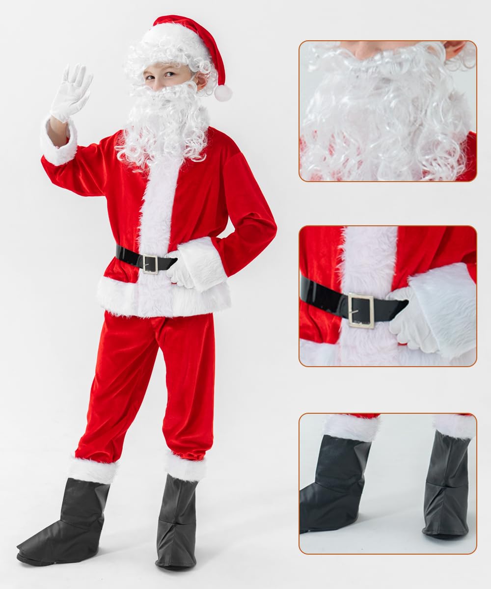 Exlita Children'S Santa Claus Suit 8Pc. Boys Child Velvet Christmas Costume For Kids Halloween Christmas Cosplay Fancy Party, Red