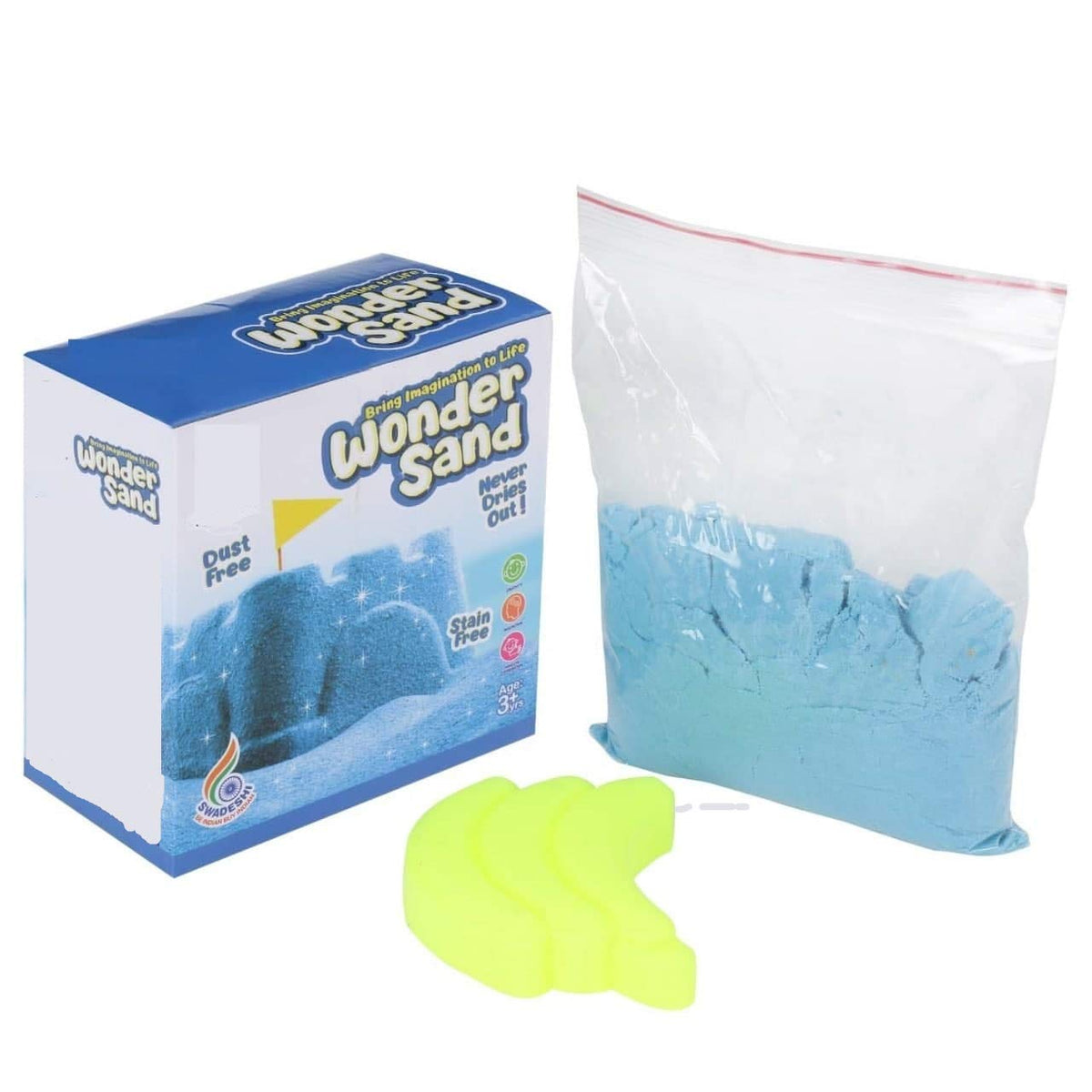 Pezyox New Wonder Sand 500 Grams For Play. Smooth Sand For Kids (Blue 500 Grams), One Big Mould Inside (Without Tray)