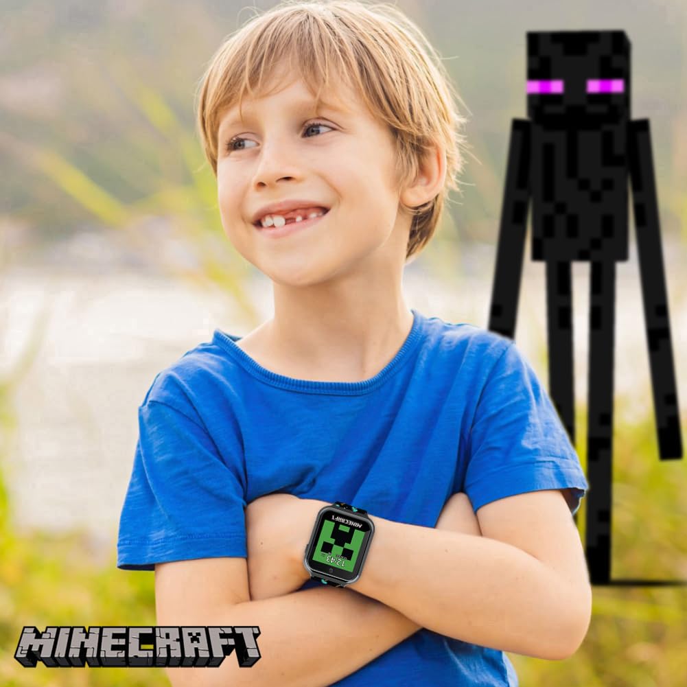 Minecraft Kids Smart Watch - Interactive Touchscreen With Games, Camera, Step Counter, Alarm, Timer, Voice Recorder, And Cool Minecraft Silicone Strap - Fits Wrists 5.5' To 8.0'