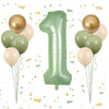 40 Inch Sage Green Number 1 Balloon, Olive Green 1St Birthday Balloons, Retro Sand White Avocado Green Gold Latex Balloons 1 Foi