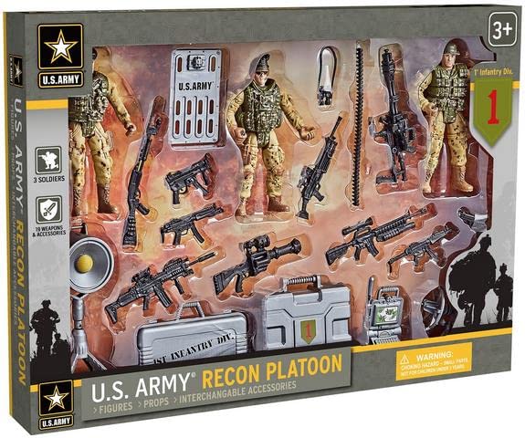 United States Army Recon Platoon Playset with 3 Military Action Figures  Mini  & Accessories - Toy Soldiers for Kids 3+