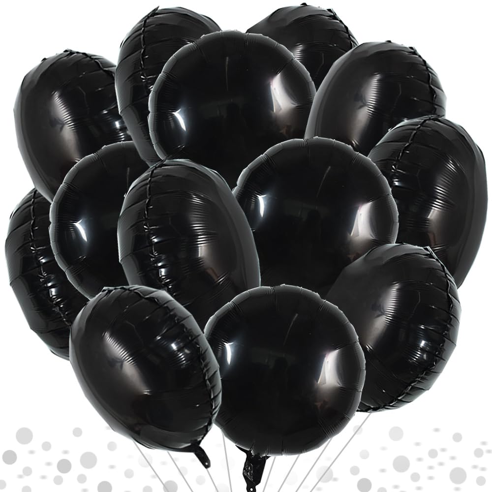 TONIFUL 30Pcs 18 Inch Large Black Round Shape Foil Balloons Big Black Circle Helium Mylar Ballons for Birthday Wedding Baby Show