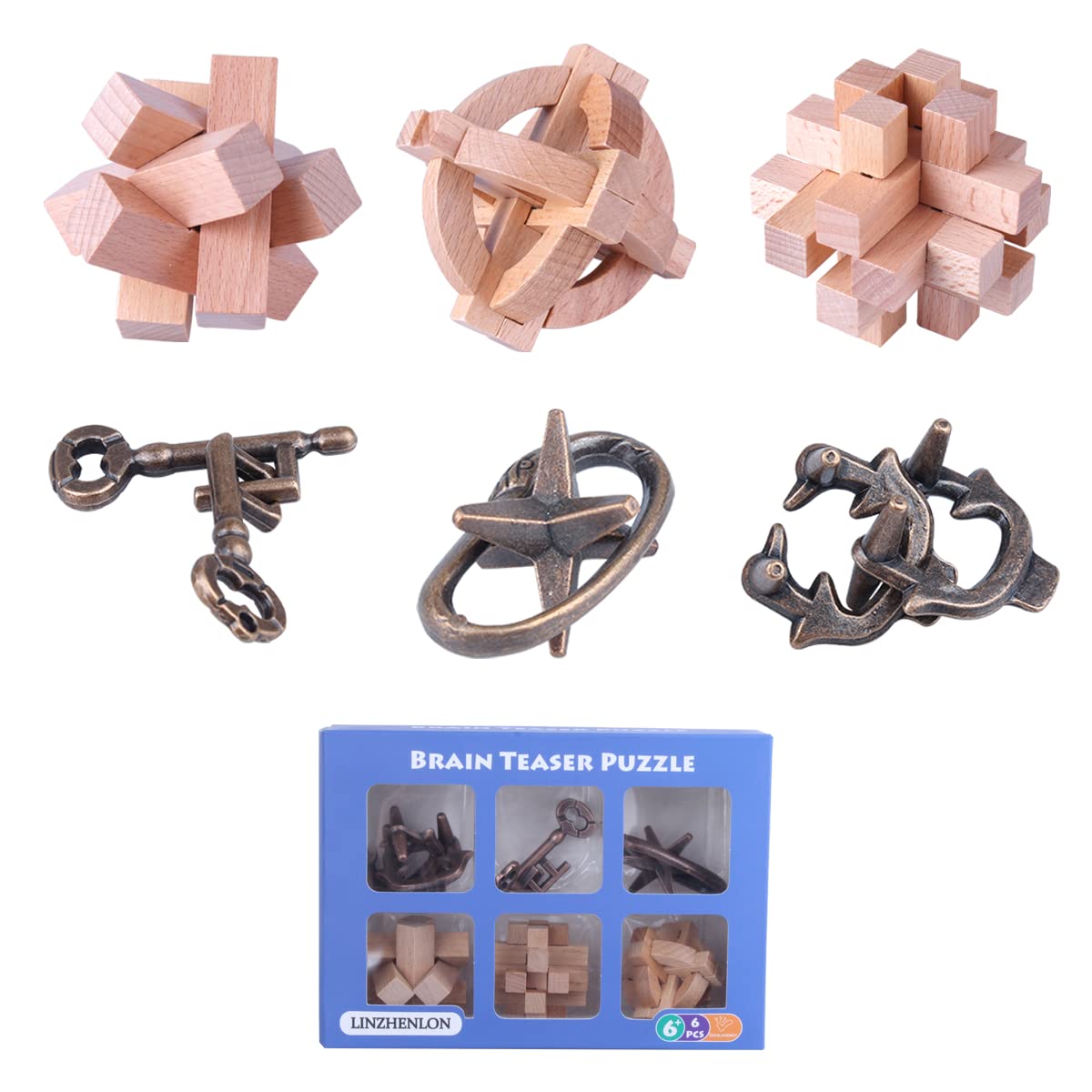 Brain Teaser Puzzle For Adults Puzzles Metal Hole Lock Adult Educational Toy Jigsaw Iq Puzzle(6 Pack) (Gold)