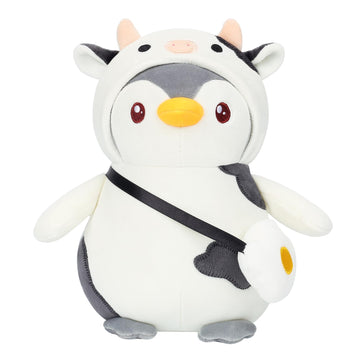 Meleceri Cute Penguin Cow Plush Toy, 9.8'' Stuffed Animal With Cow Costume Outfit,Christmas Birthday Gift