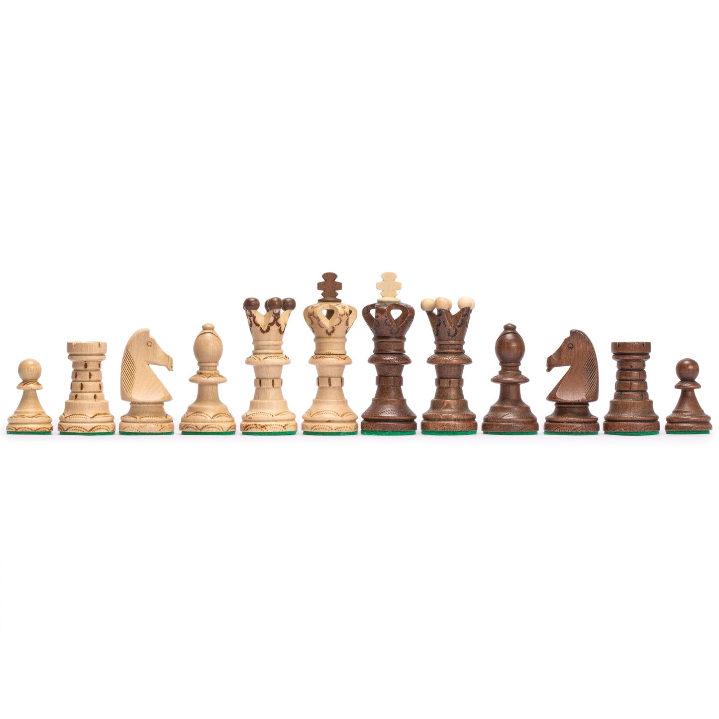 Husaria Wooden Chess Set - Ambassador, 21.7 Inch Large, Handcrafted Brown Chessmen, Felted Folding Board, Model SU-CH128-B