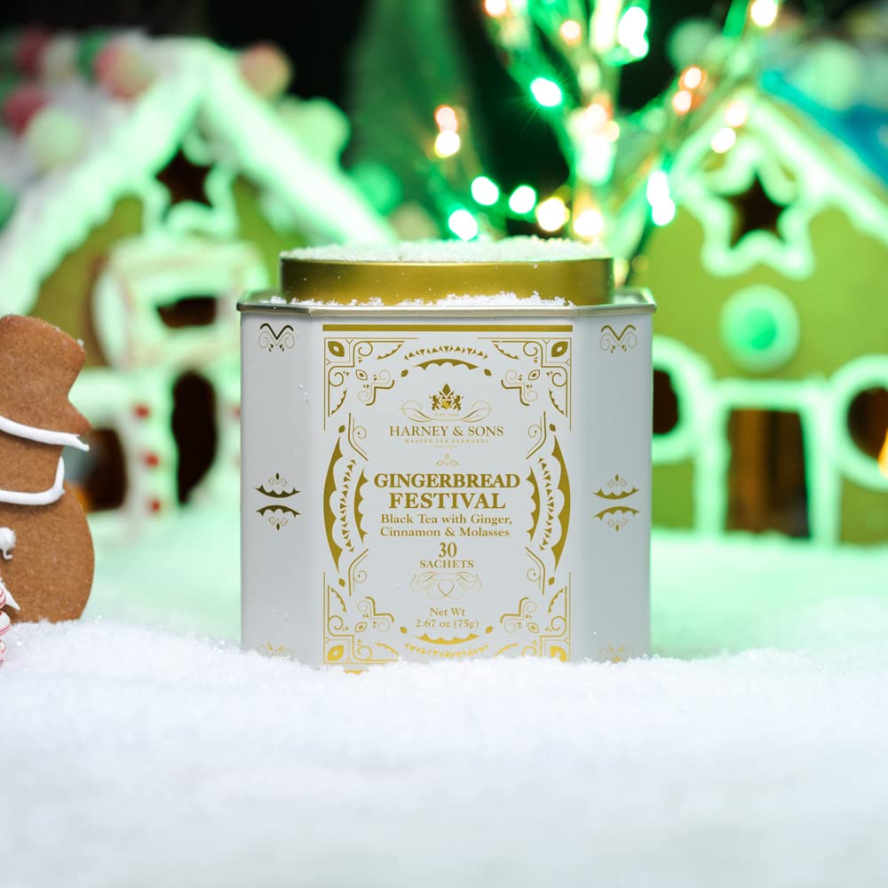Harney & Sons Gingerbread Tea - 30 Sachets, Black Tea with Ginger & Cinnamon, Festive Flavor