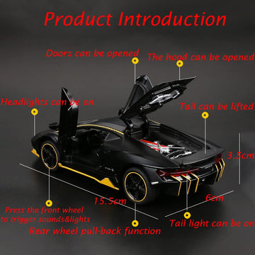 Alloy Collectible Black Lamborghini Toy Pull Back Vehicles Diecast Cars Model with Light & Sound