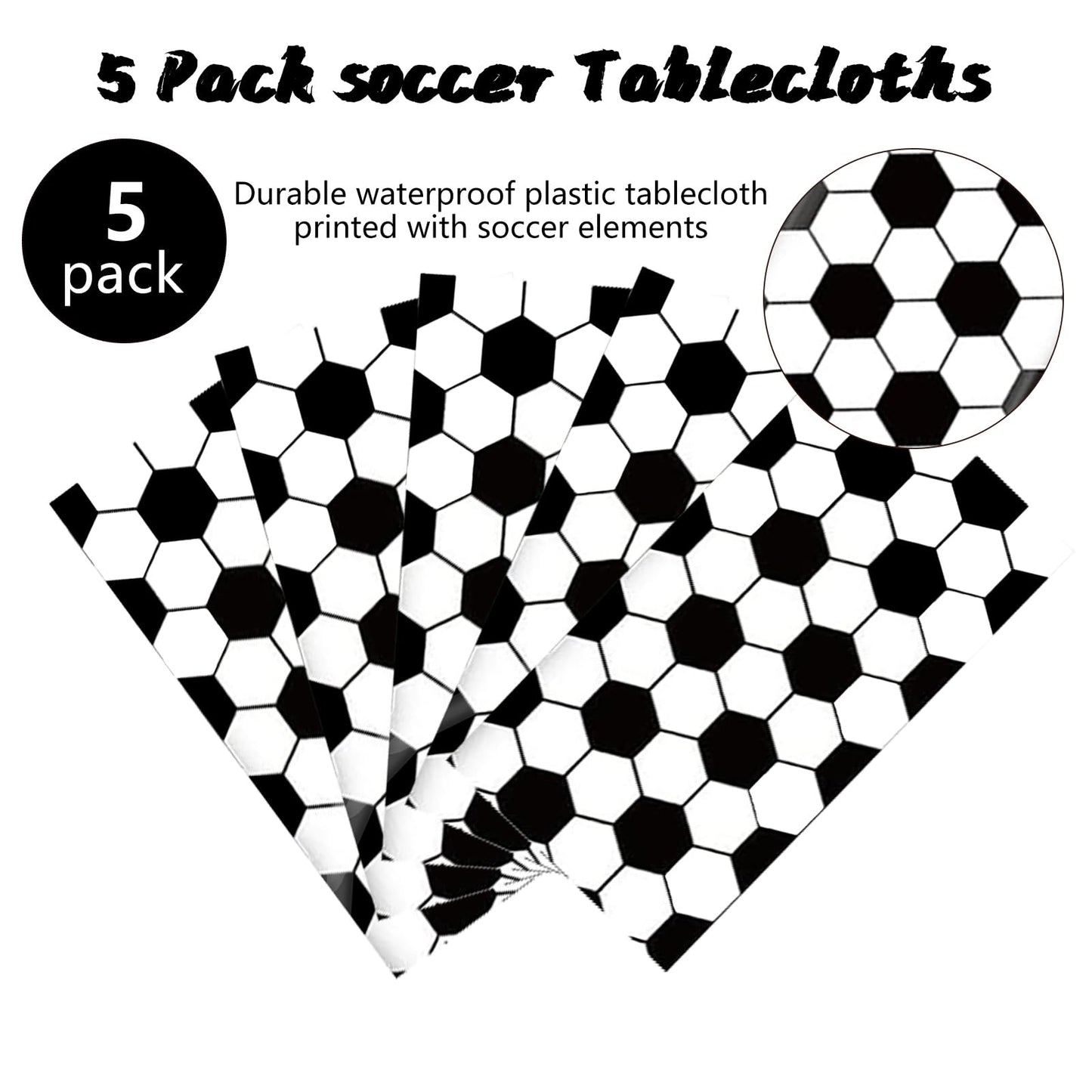 Kesfey 5 Packs Soccer Party Tablecloths 54 X 108 Inches Soccer Themed Birthday Table Cloth Disposable Waterproof Plastic Soccer