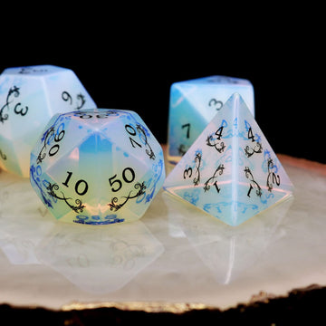 Haxtec Gemstone Dice Opal DND Dice Set with Dice Case Opalite D&D Dungeons and Dragons Dice TTRPG DND Master Gift