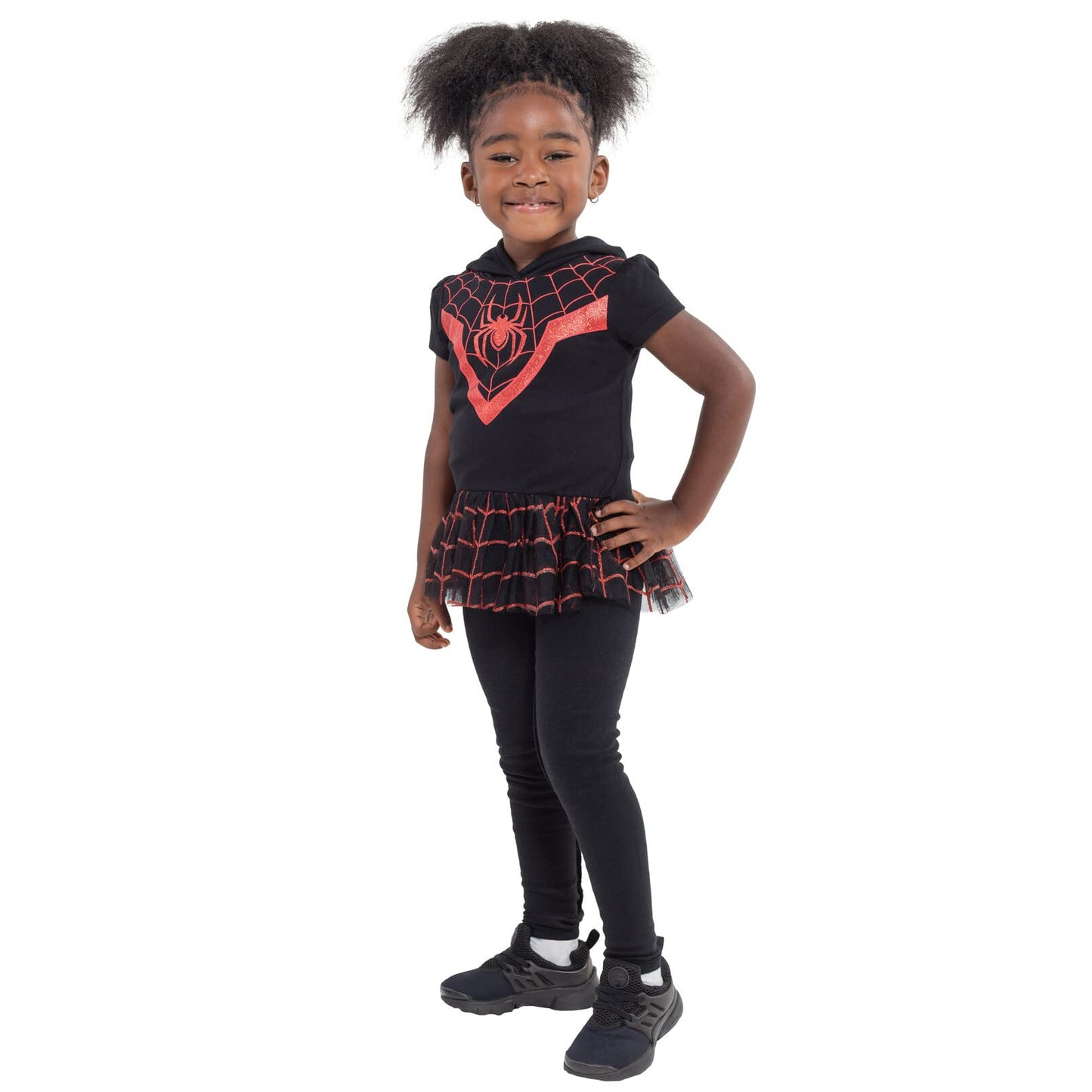 Marvel Spider-Man Miles Morales Toddler Girls Cosplay Graphic T-Shirt Dress And Leggings Outfit Set Black 2T