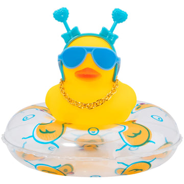 wonuu Car Duck Rubber Duck Car Ornaments Duck Car Dashboard Decorations with Cute Headband Swim Ring Necklace Sunglasses  B-Blue Double Heart Headband