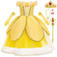iTVTi Princess Belle Dress up Costume for Girls Yellow Dresses Halloween Cosplay Birthday Outfit with Accessories, Yellow, 4-5 Y