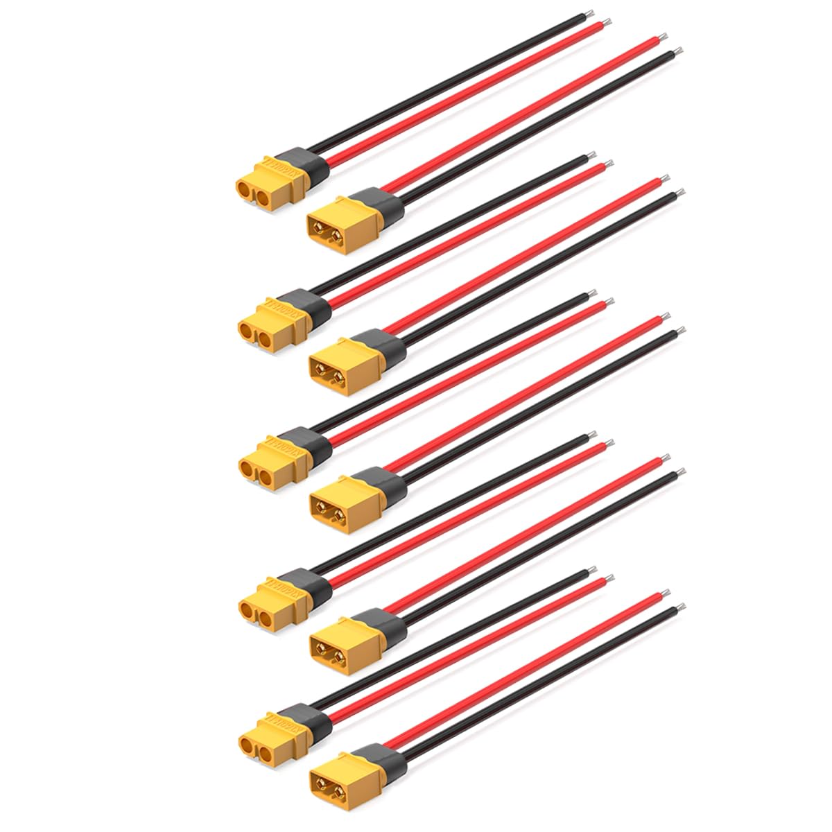 ELFCULB 5 Pairs XT60 Plug Male and Female Connector with 12AWG Cable XT60 Connector for RC Lipo Battery Drone(6Inches)