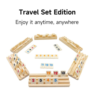 uvcany Mini Travel Rummy Cube Set - 6 Wooden Racks & 160 Tiles - 6 Player Edition - Portable Case for Family Fun