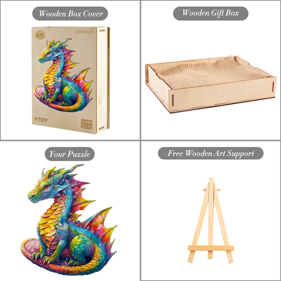 KAAYEE Wooden Jigsaw Puzzles-Wooden Puzzle mature-themed 100 PCS Unique Shape Advanced Dragon Wooden Jigsaw Puzzle for mature-themed  Fathers Christmas Family Games (S-9.8 * 8.5 in)