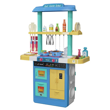 TEMI Kids Kitchen playset & 60 Pcs Toy Accessories Set, Kids Kitchen Toys & Grill Playset, Play Kitchen w/Real Sounds and Light,