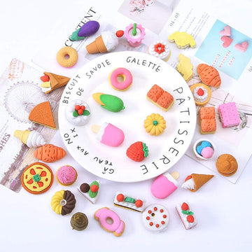Cllayees 72 Pcs Assorted Food Pencil Erasers Set, Rubber Cake & Fruit Toys for Kids, Party Favors, Model CL01