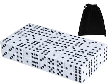 50 Pack 16MM White Dice - Six Sided Standard Opaque White Dice with Black Pips Dots for Board games