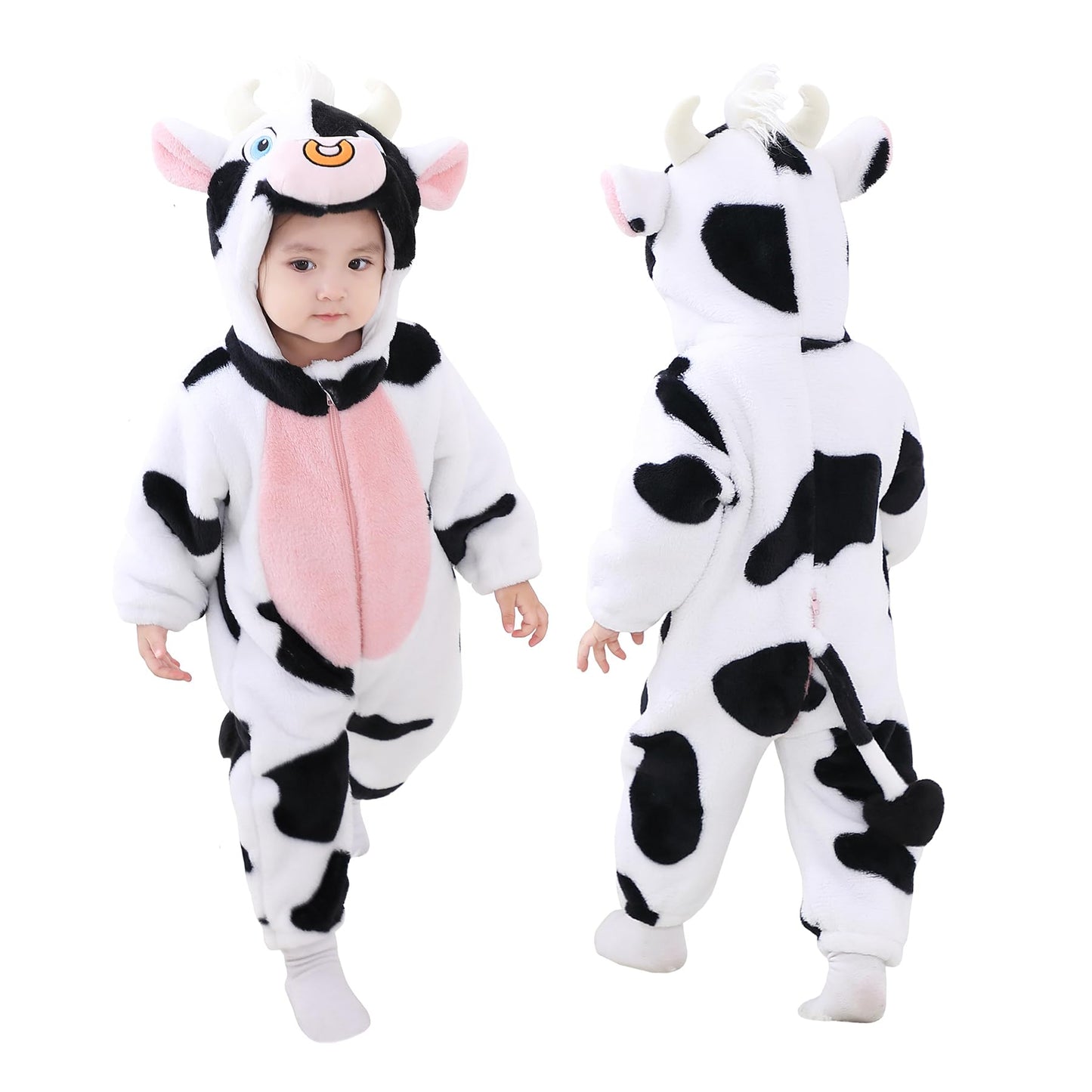 Tonwhar Kid'S And Toddler'S Costume Baby Animal Outfit Baby Boys' Girls' One-Piece Rompers Jumpsuit(6-12M,Milk Cow)