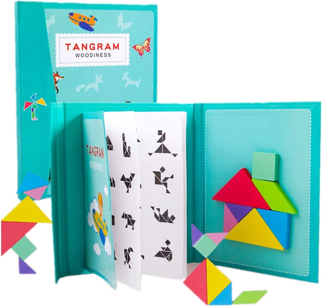 Craveon Tangram Wooden Magnetic Puzzle Book Game for Kids, Educational and Early Development Tangram, Jigsaw Shapes Dissection w