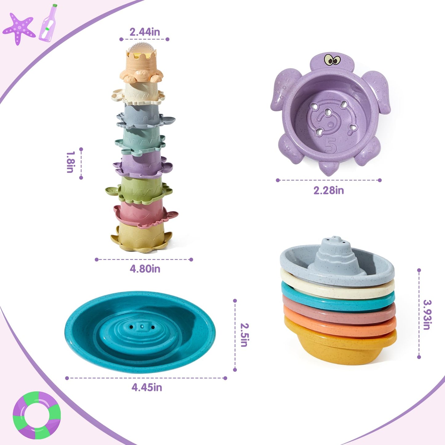 Amchsuri Bath Toys For Kids Ages 1-3, 14 Pcs Mold Free Toddler Bath Toys For 2-4 Bathtub Water Table Toys Bath Boats And Cups For Babies 6-12 Months Early Learning Educational Gift