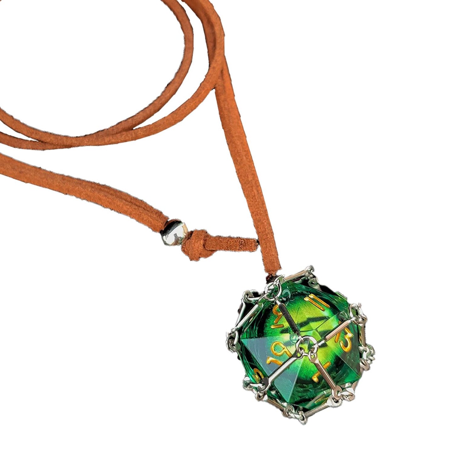 Generic DND D20 Dice Removable D20 with Leather Chain & Solid Steel Cage for Dungeons and Dragons Role Playing Game RPG (Dragon'