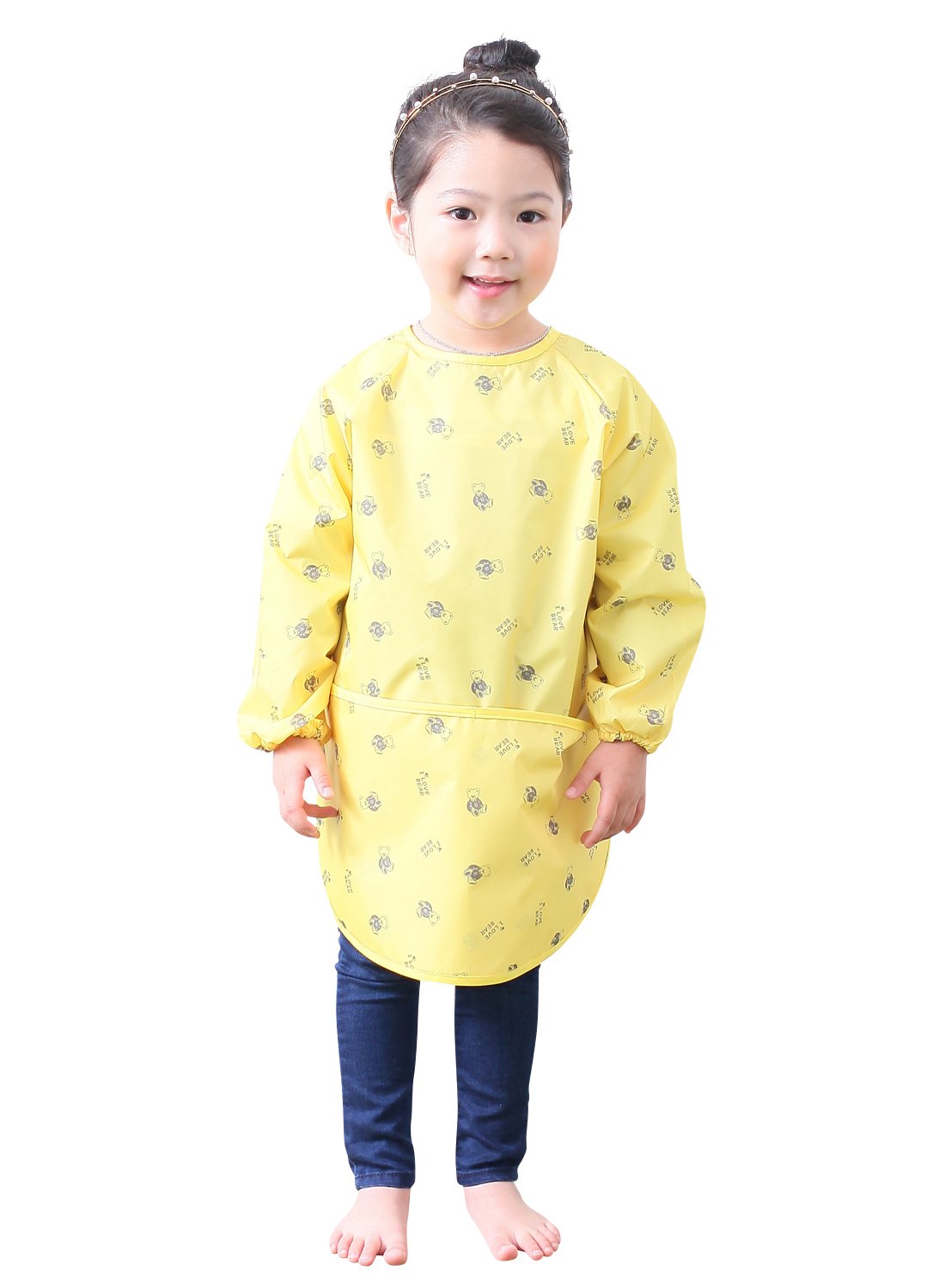 Plie Waterproof Kids Art Smocks 37 Colors (Age 1-10, S-XXL size), Yellow Bear (05-S)