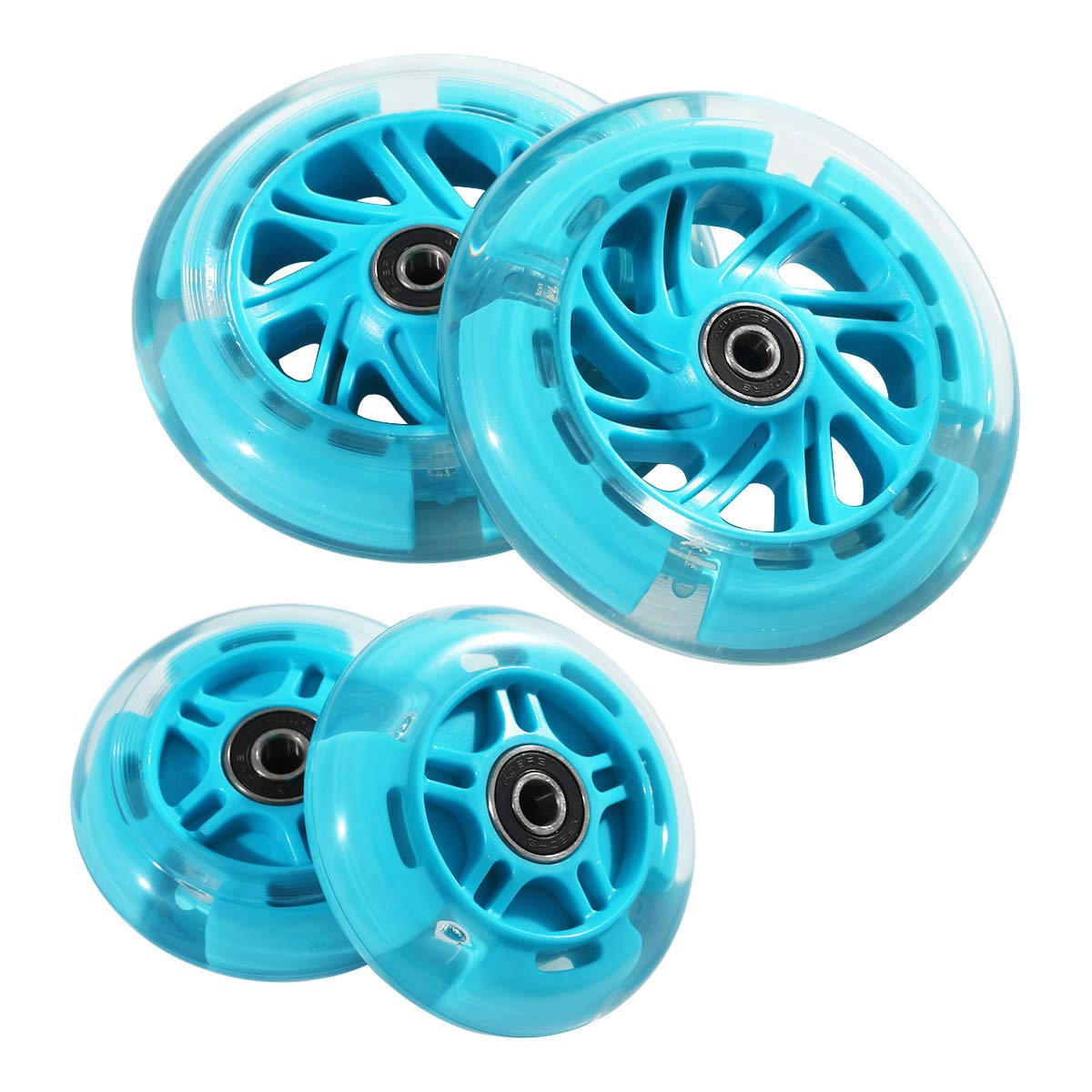 Front 120Mm & Rear 80Mm Light-Up Flashing 3-Wheeled Kid Scooter Replacement Wheels, Complete Wheels Set For 3-Wheeled Kid Push S