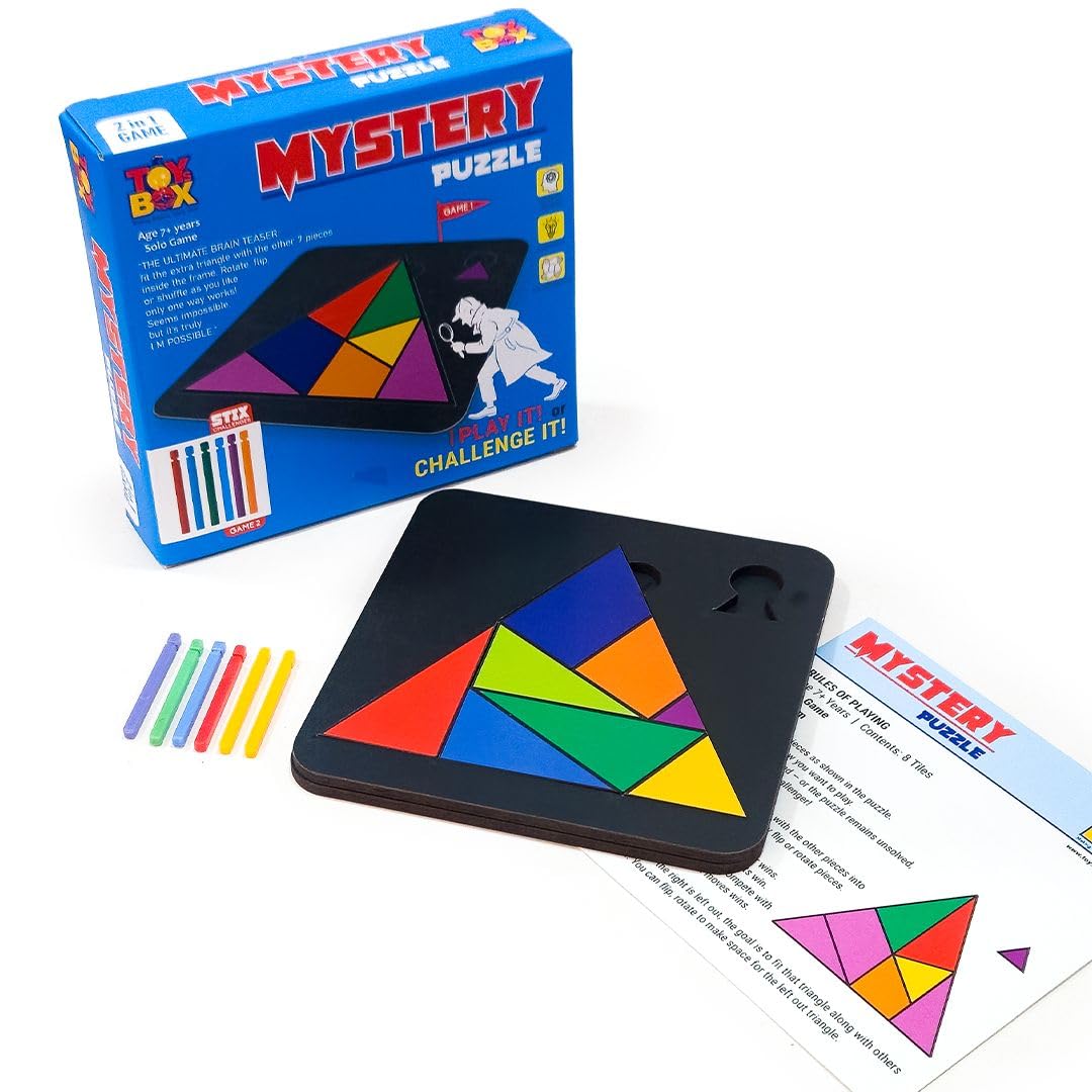 Toysbox Mystery Puzzle, Brain Teaser Triangle Game, Colorful Geometric Pieces and Sticks Challenge, Made of MDF Wood Material, E