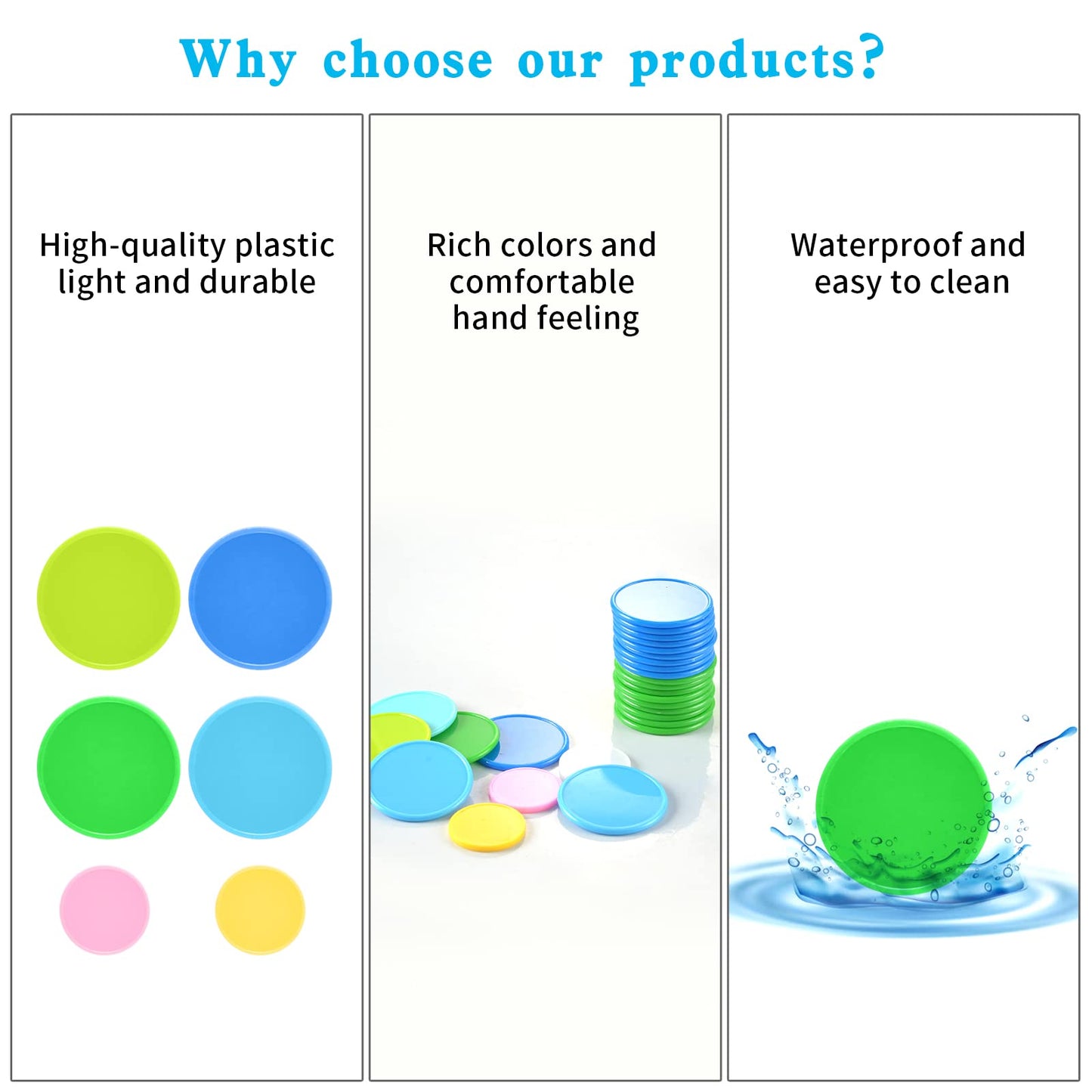 DLUGOPIS 100 Pcs Dry Erase Tokens Set - 1 Inch & 1.5 Inch Reusable Plastic Game Discs with Storage Box & 4 Wipes, 10 Colors