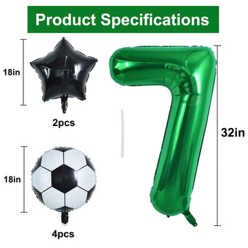 Toniful 32 Inch Soccer Balloons Set 7St Birthday Decoration Green Number 7 Foil Soccer Balloon Black Star Balloons For Children'