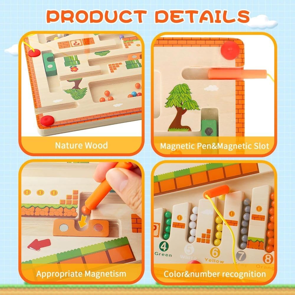 Wudly Wooden Magnetic Maze Board - Super Mario Theme, Educational Toys For 3 Year Old, Toys For 4 Year Boy, Games For Kids For A