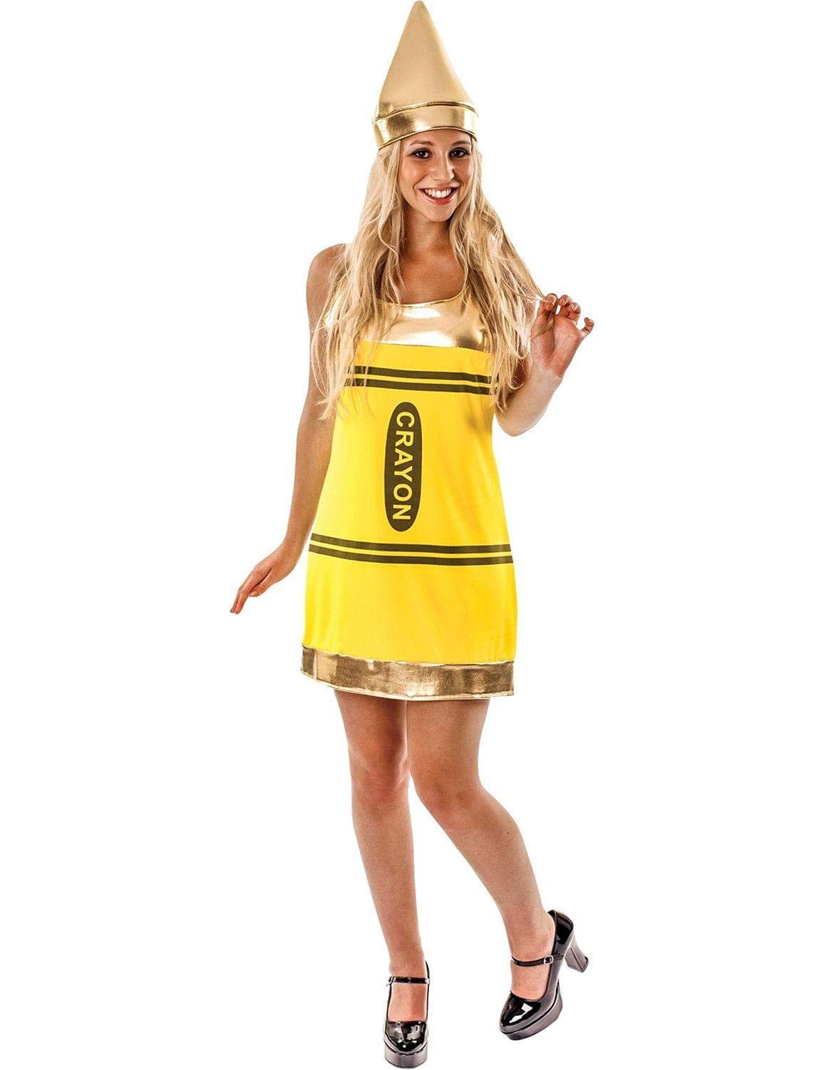 Womens Yellow Crayon Fancy Dress Costume SML,
