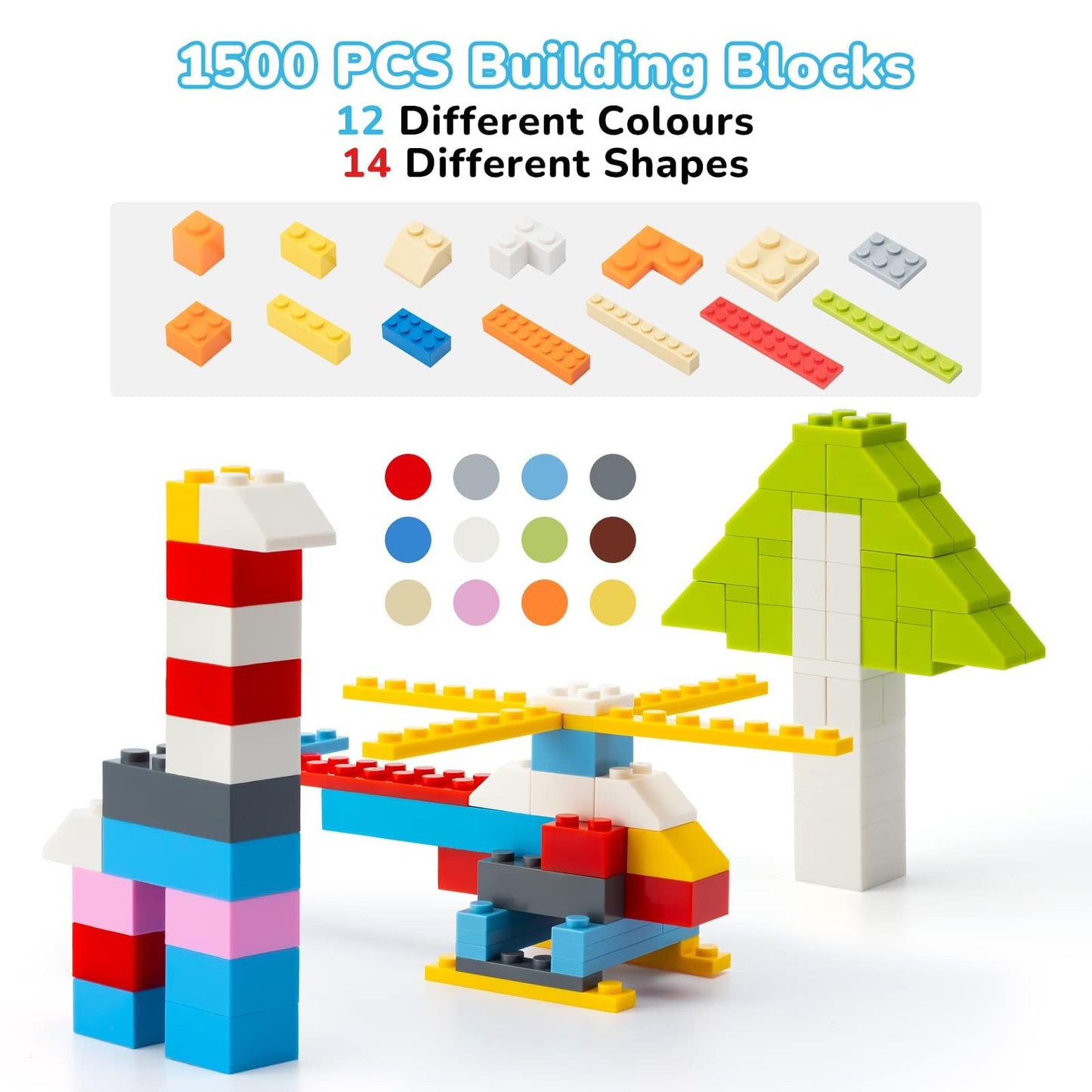 WYSWYG Classic Building Bricks Set - 1500 Pieces, Multicolour, STEM Toy for Ages 6+, Model S085, Made of Durable ABS Plastic