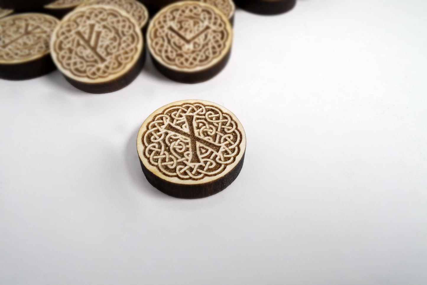 Wooden Knotwork Viking Rune Set Elder Futhark, solid wood, viking pagan gift set