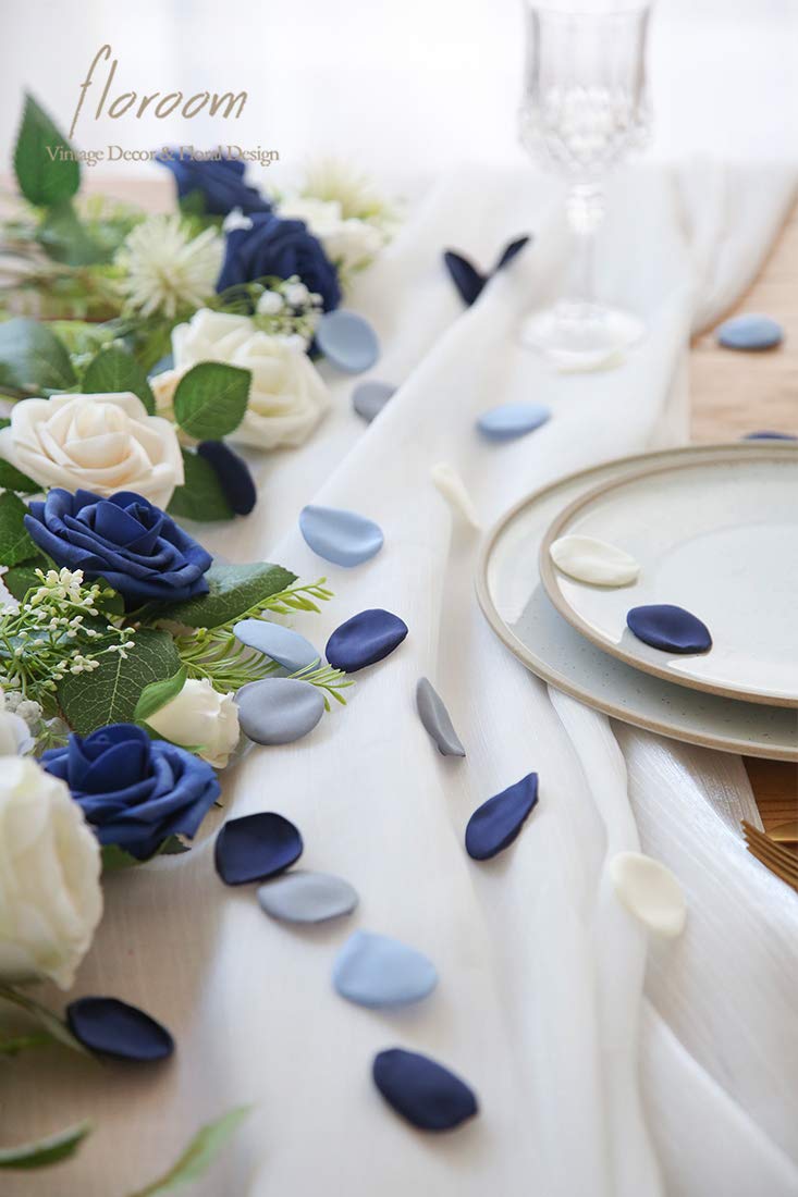 Floroom 500pcs Rose Petals Dusty Blue Navy Faux Silk Flower Petals for Wedding Flower Girl Basket Aisle Scatter Dinner Table Cen
