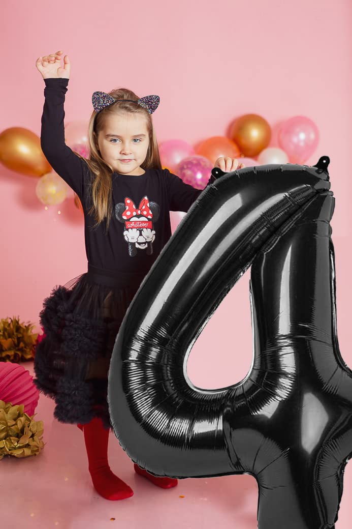 Number 4 Balloon 40 Inch Large Black Jumbo Digit Mylar Foil Helium Black Balloons For 4Th Birthday Party, Number 4 14 40 Balloon