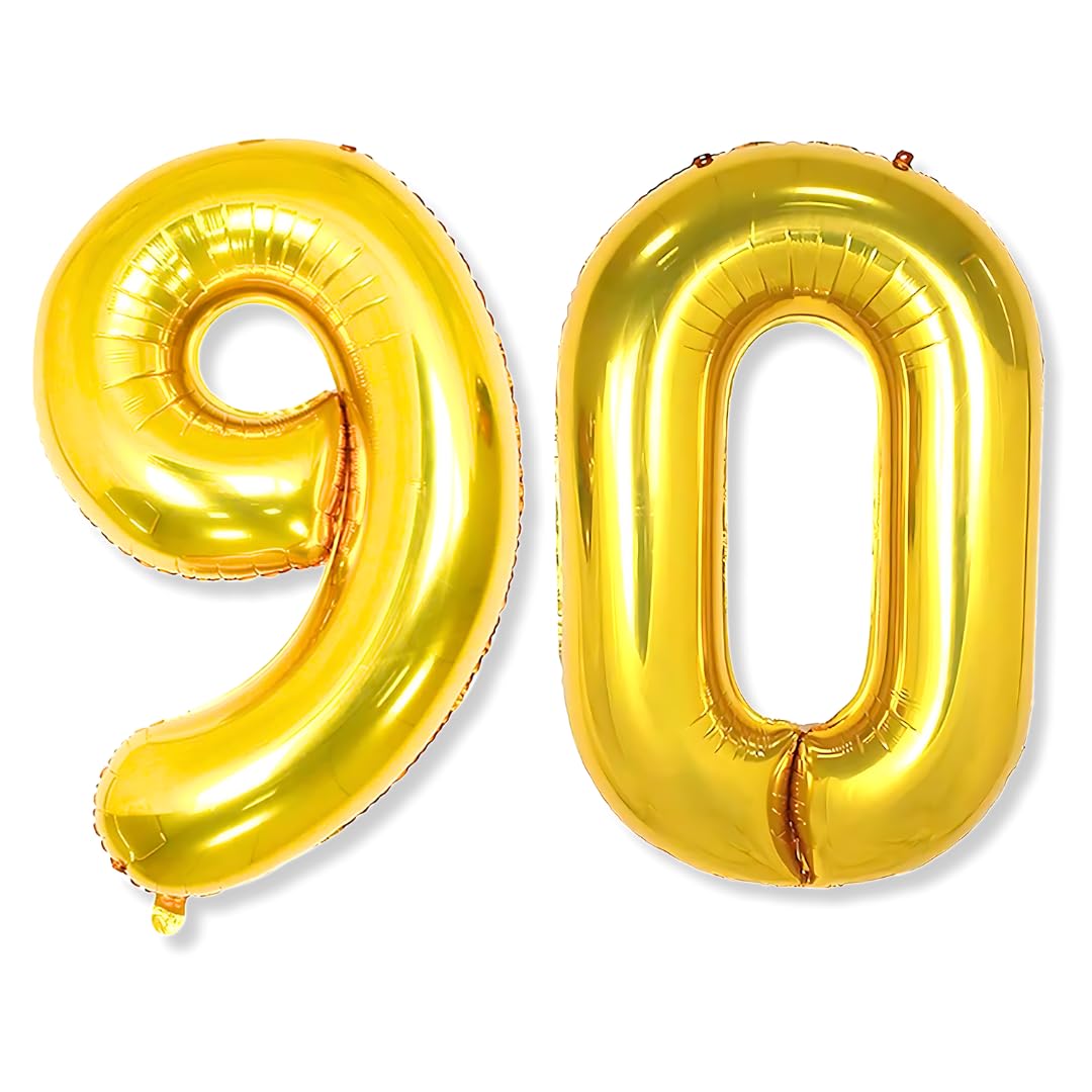 Flyloons 90 number Golden Foil Balloon 16 inch Size Birthday Decoration Items Pack of 2 | 90th Year Balloons | Ninety