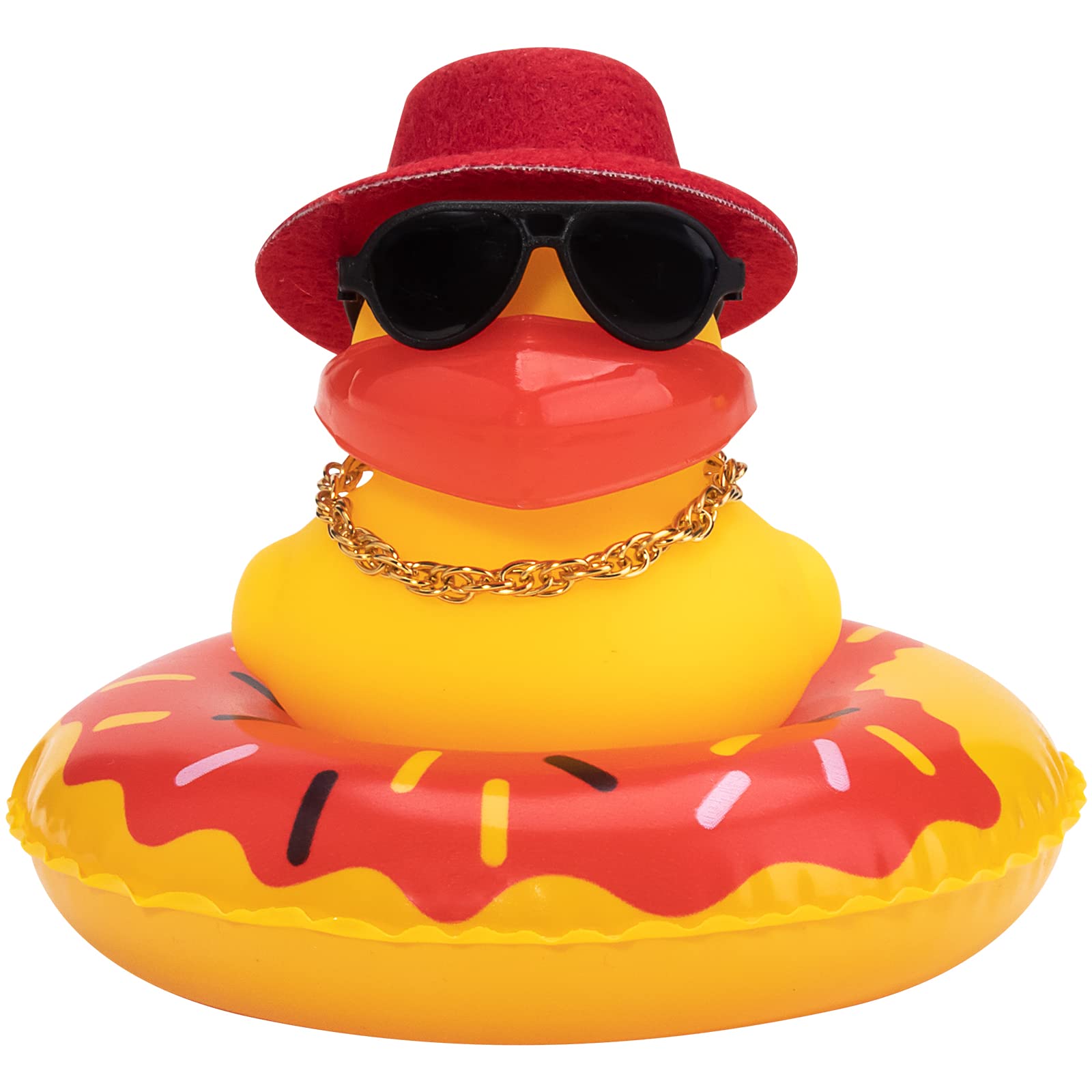 wonuu Car Duck Rubber Duck Car Ornaments Duck Car Dashboard Decorations with Cute Headband Swim Ring Necklace Sunglasses, A-Top 