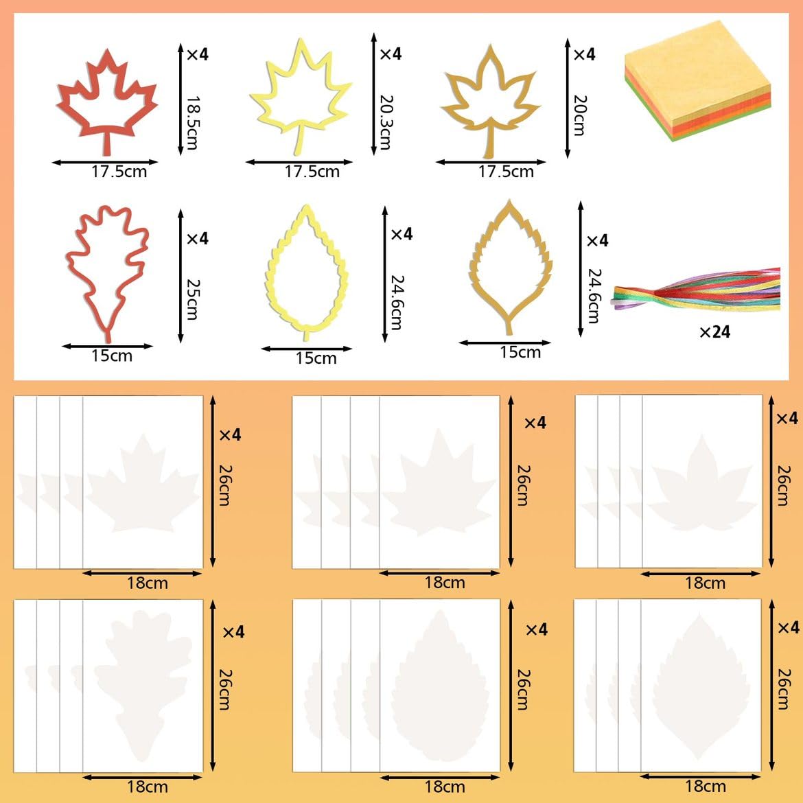 Zliisang 24PCS Make You Own Fall Crafts Kit Bulk Maple Leaf Paper Suncatchers DIY Kit for Autumn Thanksgiving Classroom Activiti