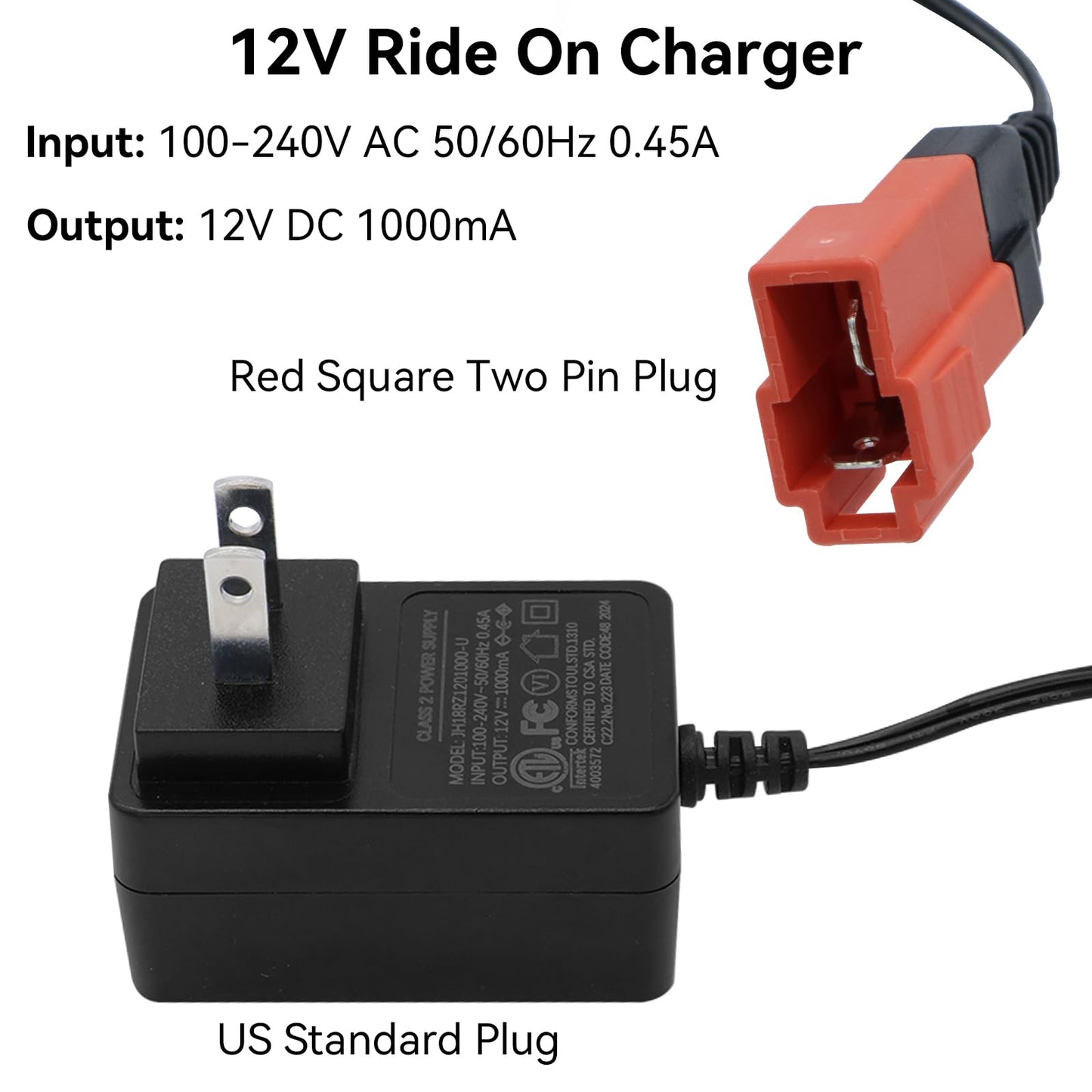 Tosiicop 12V Battery Charger for Kids Ride On Car Toy - 12 Volt Electric Bumper Cars Chargers for Power Wheels ATV Quad SUV Jeep