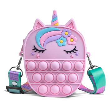 Sichy Pop Bag it, Fidget Bag, Pop Purse for Girl and Women Pop Bag with Unicorn Pop Toy, Anti Stress Silicone Poppet Bag Fidget 