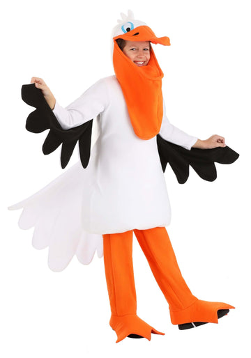 Fun Costumes Pelican Bird Costume For Kids - Fleece Suit, Headpiece, Pants With Shoe Cover- Small, Orange