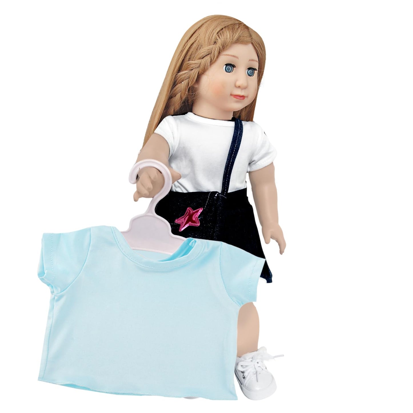 AugFrog 5 Pcs Doll T-Shirts - Summer Outfit for 18 Inch Dolls, Short Sleeved Classical Tee (Blue)