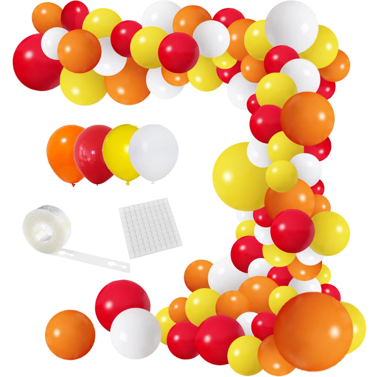 Red Yellow Orange White Balloon Garland Arch Kit, 127Pcs Orange Yellow Red White Balloons For Fire Truck Firefighter Birthday We