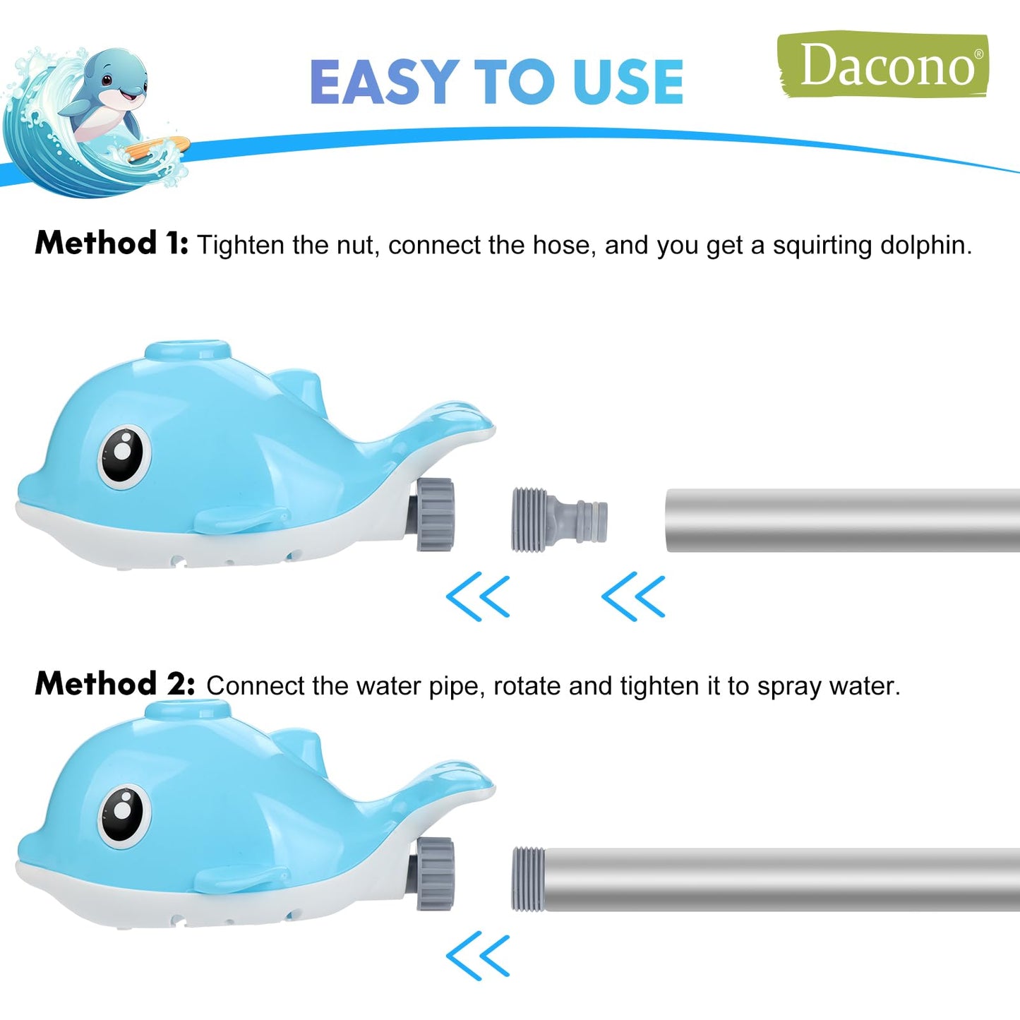 Dacono Dolphin Water Sprinkler Toy For Kids - Outdoor Summer Sprinkler With Wiggling Tubes, Ideal For Garden And Lawn - Perfect