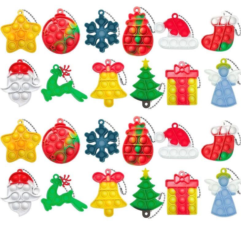24 Pcs Christmas Mini Pop Keychain Fidget Toy, Mini Push Pop Bubble Fidget Sensory Toy Keychains, Christmas Pop Fidget Toys, And